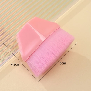 Detailed view of pink flat foundation brush measuring 5cm width and 4.2cm height
