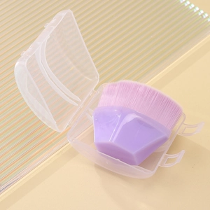Purple petal foundation brush with diamond-cut handle and portable storage case