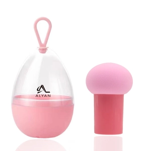 Pink mushroom head makeup sponge sponge and transparent egg-shaped storage box with lanyard
