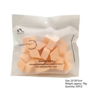 Detailed view of 25PCS diamond cut makeup sponges in frosted ALYAN zipper bag