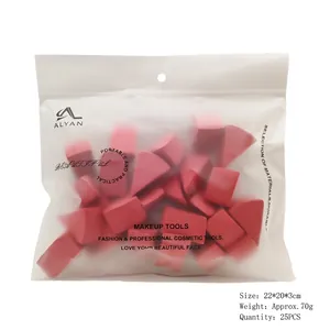 25-piece pink makeup sponge set in frosted zipper bag, showing 22x20x3cm dimensions