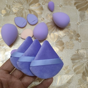 12-piece purple makeup sponge set with teardrop blenders and triangle powder puffs