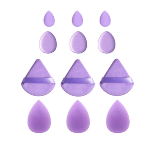 12-piece purple makeup sponge set with triangle and teardrop powder puffs for face makeup