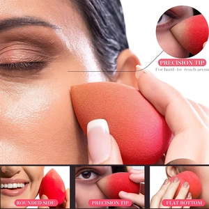 Détail de l'éponge à maquillage dégradée avec pointe de précision et base plate