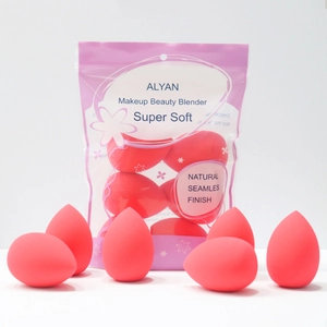 Set of 6 ultra-soft pink makeup sponges with storage bag for smooth cosmetic application