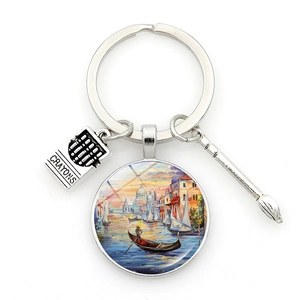 Venedig-Ölgemälde-Schlüsselanhänger mit Gondel-Motiv und Kunstpinsel-Anhängern