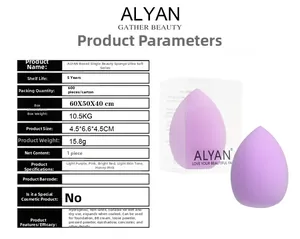 Detail showing soft light purple teardrop makeup sponge with transparent storage box