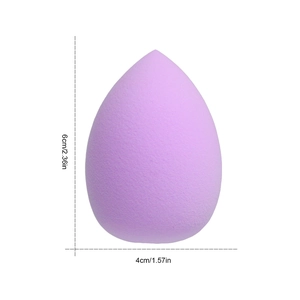 Detail shot showing 6cm height and 4cm diameter of purple teardrop makeup sponge