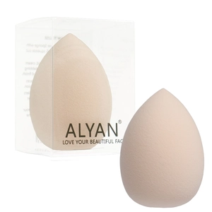 Soft beige teardrop makeup sponge and storage case for seamless blending