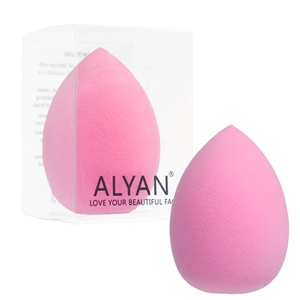Pink teardrop makeup sponge with transparent storage box for dry and wet use