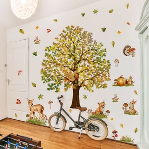 Stickers muraux forêt avec animaux et arbre pour décoration de chambre d'enfant et bébé