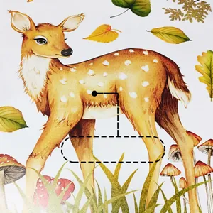 Détail de stickers de cerf de forêt et feuilles d'automne avec support adhésif