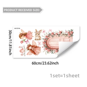 Stickers fée rose et porte fleurie dimensions 30x60cm pour décoration chambre d'enfant