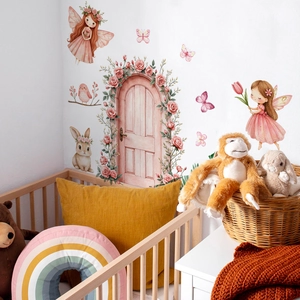 Stickers muraux fée rose avec arche florale pour décoration de chambre d'enfant