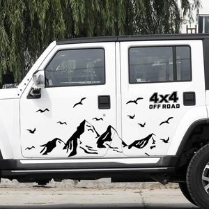 Creative black mountain and seagull 4x4 off road vinyl decal on white car door side