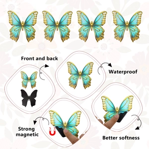 Detailed view of waterproof blue butterfly magnets with soft texture and strong magnetic back