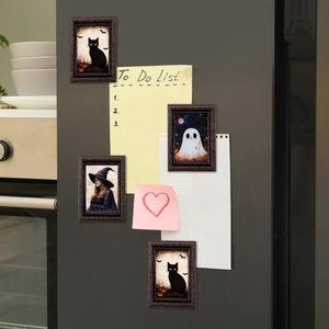 Vintage Halloween Picture Frame Refrigerator Magnets PVC Waterproof Magnetic Stickers For Fridge Laptop Home Decor Black Cat Ghost Witch Pumpkin Pattern