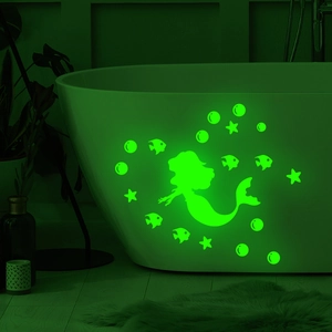 Luminous cartoon mermaid and star wall stickers for children's room glowing in the dark