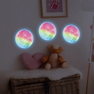 Stickers muraux lune arc-en-ciel lumineux pour chambre d'enfant avec effet bord bleu