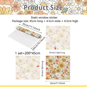 Size chart for static floral window sticker showing dimensions 45x200cm and splicing instructions