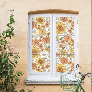 Retro sunflower and daisy floral window film for privacy and home decoration
