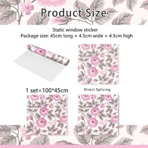Floral static window sticker with purple rose and butterfly pattern, 45x100cm size chart