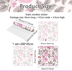 Detailed size chart for pink floral static window film measuring 200cm by 45cm