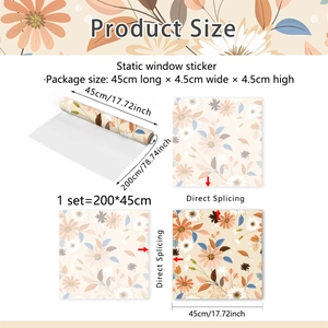 Detailed size chart for floral static window film showing 45x200cm roll dimensions
