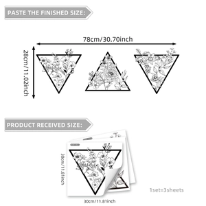 Creative black and white floral triangle wall stickers set with adhesive backing