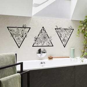 Three-piece black geometric floral triangle wall stickers for modern bathroom wall decor