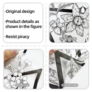 Waterproof detail of black and white floral geometric wall stickers with transparent backing
