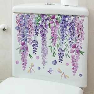 Stickers muraux glycine aquarelle violette pour décoration de réservoir de toilette