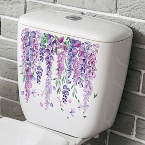 Stickers muraux fleurs de glycine violette et libellules pour décor de salle de bain