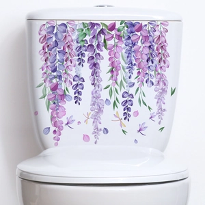 Autocollant Mural Vigne Fleur Glycine Violette PVC Imperméable Autocollant Décoration Toilettes Salle De Bain Libellule