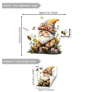 Gnome toilet sticker size guide with floral bees design and 36x31cm paste dimensions