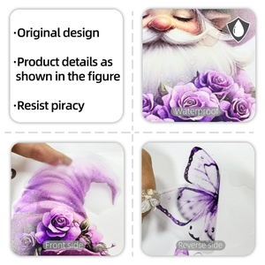 Waterproof purple floral gnome stickers with transparent material for bathroom decor