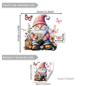Detailed dimension layout showing gnome flower wall stickers and final application size