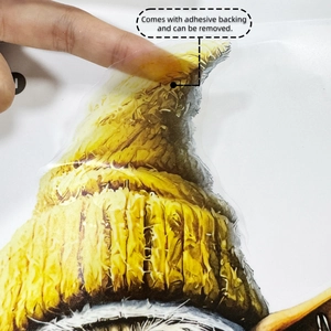 Detail of self-adhesive gnome wall sticker showing removable backing and textured finish