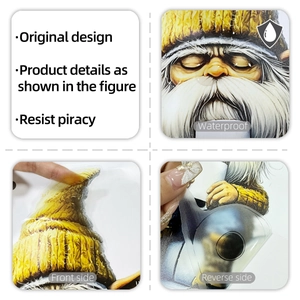 Macro detail of waterproof cartoon gnome wall stickers showing transparent texture