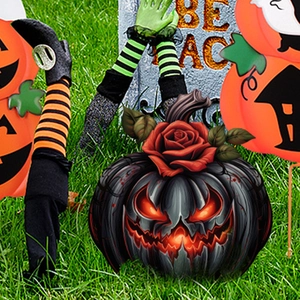 Halloween Garden Stakes Decoration Pumpkin Skull Gnome Ghost Outdoor Yard Art PVC Plastic Stakes For Lawn Patio