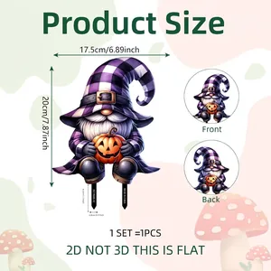 Detailed dimensions of Halloween 2D gnome garden stake showing 17.5cm width and 20cm height