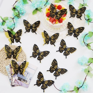 3D hollow black and gold butterfly wall stickers set for cake and room decoration
