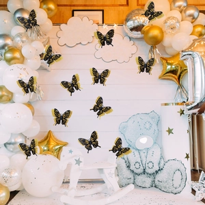 3D hollow black and gold butterfly wall stickers set for festive party balloon decoration