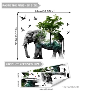 Cartoon elephant and tree wall stickers set of 2 sheets for nursery wall decor