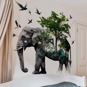 Creative elephant wall sticker with forest landscape for kids room and bedroom decoration
