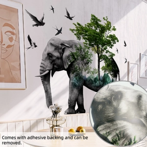 Detail of self-adhesive elephant and forest wall decal showing matte texture and easy removal