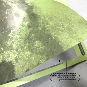 Luminous moon wall sticker with realistic craters glowing in dark yellow-green light
