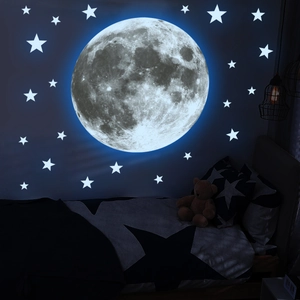 Luminous moon and stars wall stickers set for children's bedroom decor glow in the dark