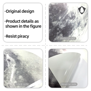 Detailed view of waterproof luminous moon wall sticker with front and back adhesive textures