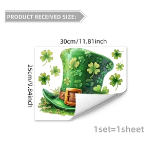 St. Patrick's Day green leprechaun hat and shamrock wall stickers, size 30x25cm